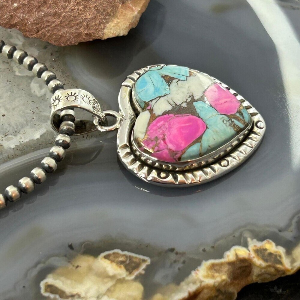 Sterling Silver Southwestern Style Cotton Candy Heart Pendant For Women #4 - Picture 3 of 10